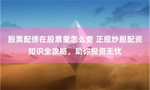 股票配债在股票里怎么查 正规炒股配资知识全攻略，助你投资无忧